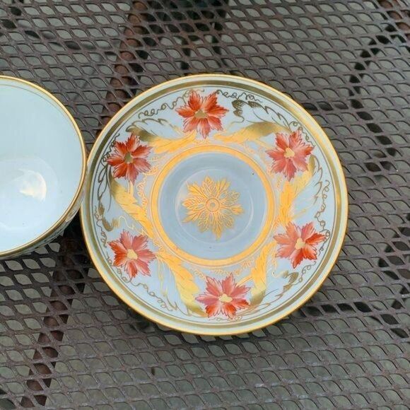 Royal Chelsea Orange Poppy Teacup Set Gold Scroll - Picture 4 of 4